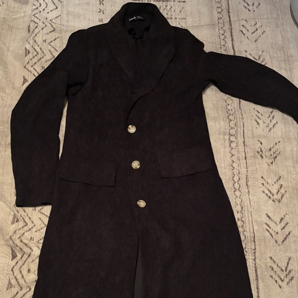 SHEIN XS Black Corduroy Long Jacket